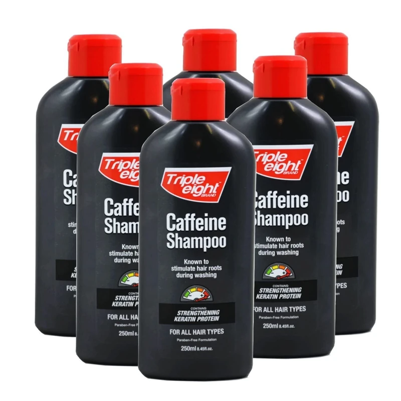 Triple Eight Caffeine Shampoo for All Hair Types 250ml, White, 1500 millilitre, (Pack of 6)