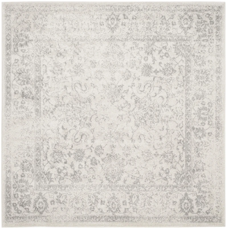 Safavieh Distressed Rug for Living Room, Dining Room, Bedroom - Adirondack Collection, Short Pile, in Ivory and Silver, 160 x 160 cm