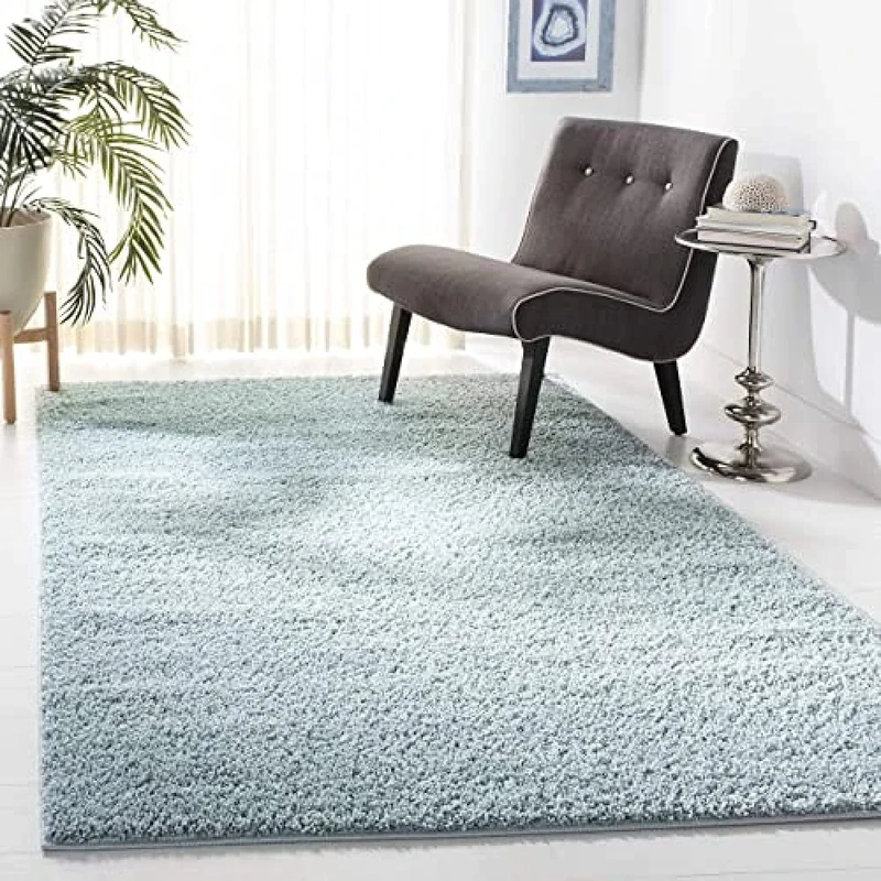 Safavieh Shaggy Indoor Woven Rectangle Area Rug, New York Shag Collection, SG166, in Blue, 155 X 229 cm for Living Room, Bedroom or Any Indoor Space