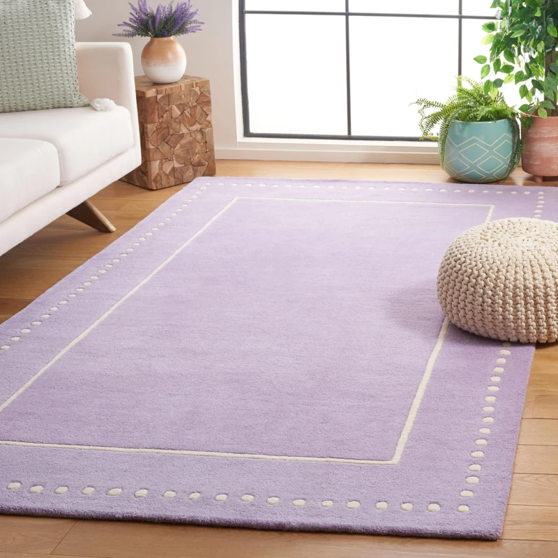Safavieh Bella Collection Lavender & Ivory Handmade Polka Dot Border Wool Rug Ideal for High Traffic Areas in the Living Room, Bedroom (BEL151C)
