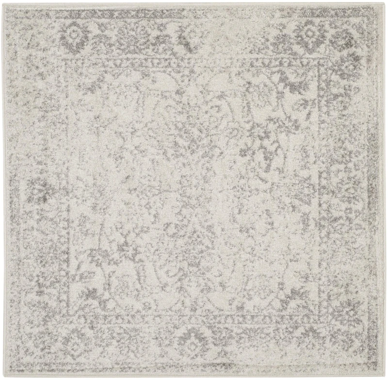 Safavieh Distressed Rug for Living Room, Dining Room, Bedroom - Adirondack Collection, Short Pile, in Ivory and Silver, 200 X 200 cm