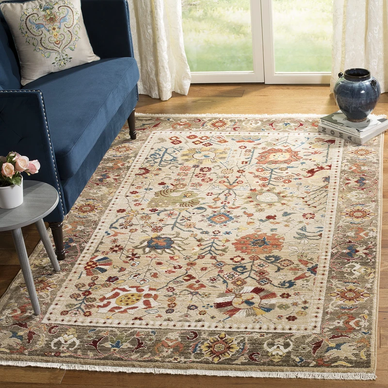Safavieh Traditional Rug for Living Room, Dining Room, Bedroom - Kashan Collection, Short Pile, in Beige and Taupe, 99 X 147 cm - Image 1
