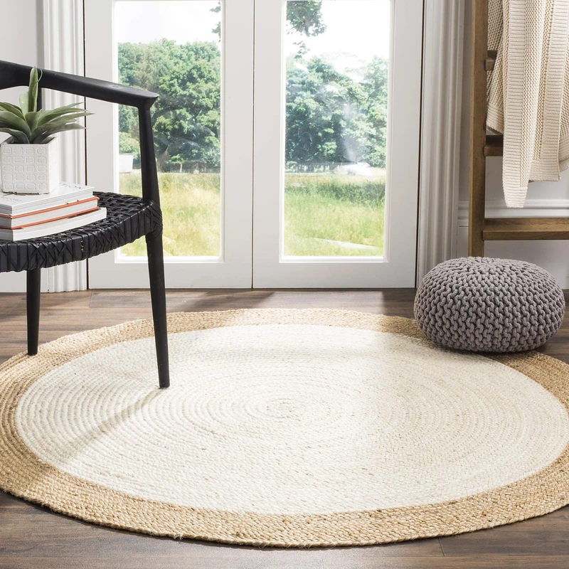 Safavieh Natural Fiber Rug for Living Room, Dining Room, Bedroom - Natural Fiber Collection, Short Pile, in Ivory and Natural, 122 X 122 cm