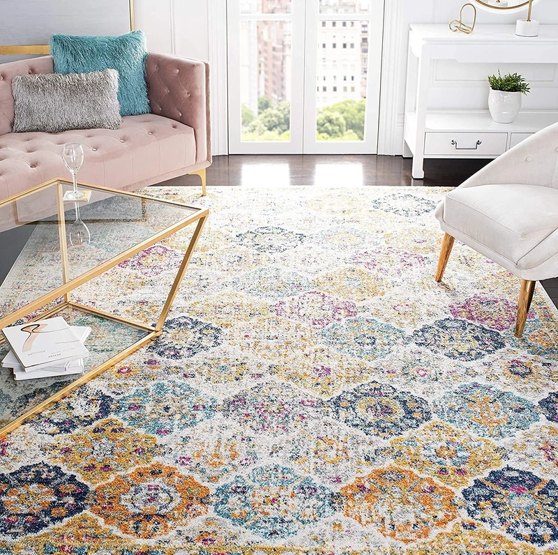 Safavieh Distressed Rug for Living Room, Dining Room, Bedroom - Madison Collection, Short Pile, in Cream and Multi, 160 x 160 cm