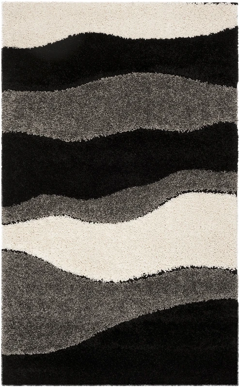 SAFAVIEH Shaggy Rug for Living Room, Dining Room, Bedroom - Florida Shag Collection, High Pile, in Grey and Black, 99 X 160 cm
