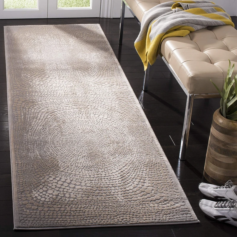 Safavieh Modern Rug for Living Room, Dining Room, Bedroom - Meadow Collection, Short Pile, in Ivory and Grey, 62 x 240 cm