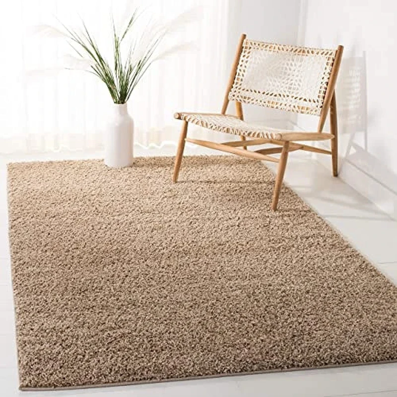 Safavieh Shaggy Indoor Woven Rectangle Area Rug, New York Shag Collection, SG166, in Dark Beig, 155 X 229 cm for Living Room, Bedroom or Any Indoor Space
