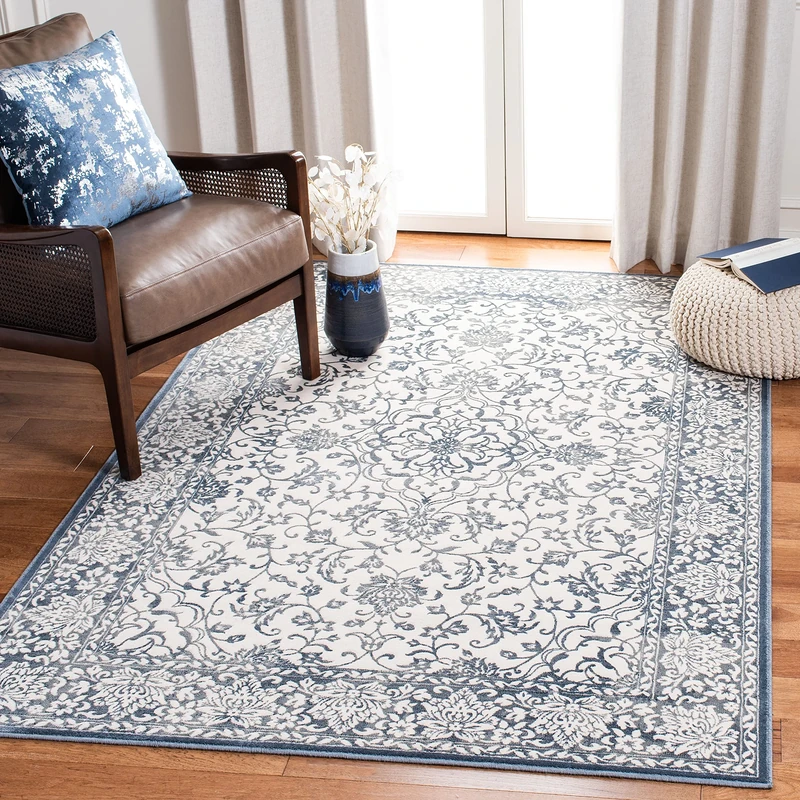 Safavieh Transitional Indoor Woven Rectangle Area Rug, Noble Collection, NBL659, in Dark Blue / Ivory, 155 X 229 cm for Living Room, Bedroom or Any Indoor Space
