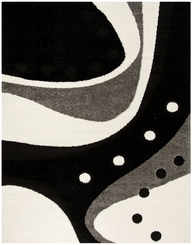 SAFAVIEH Shaggy Rug for Living Room, Dining Room, Bedroom - Florida Shag Collection, High Pile, in Black and Ivory, 183 X 274 cm