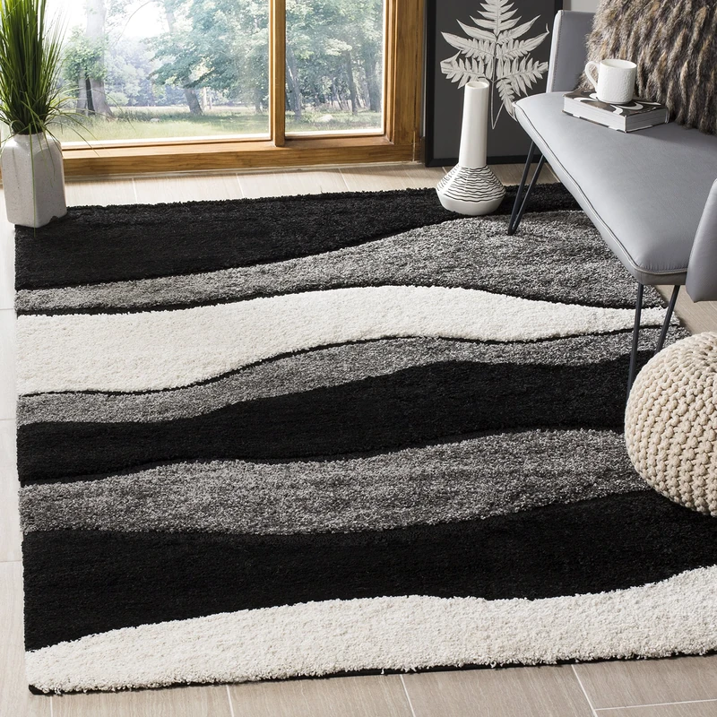 Safavieh Bonita Shag Area Rug, Synthetic, Grey/Black, 182 x 274 x 2.54 cm