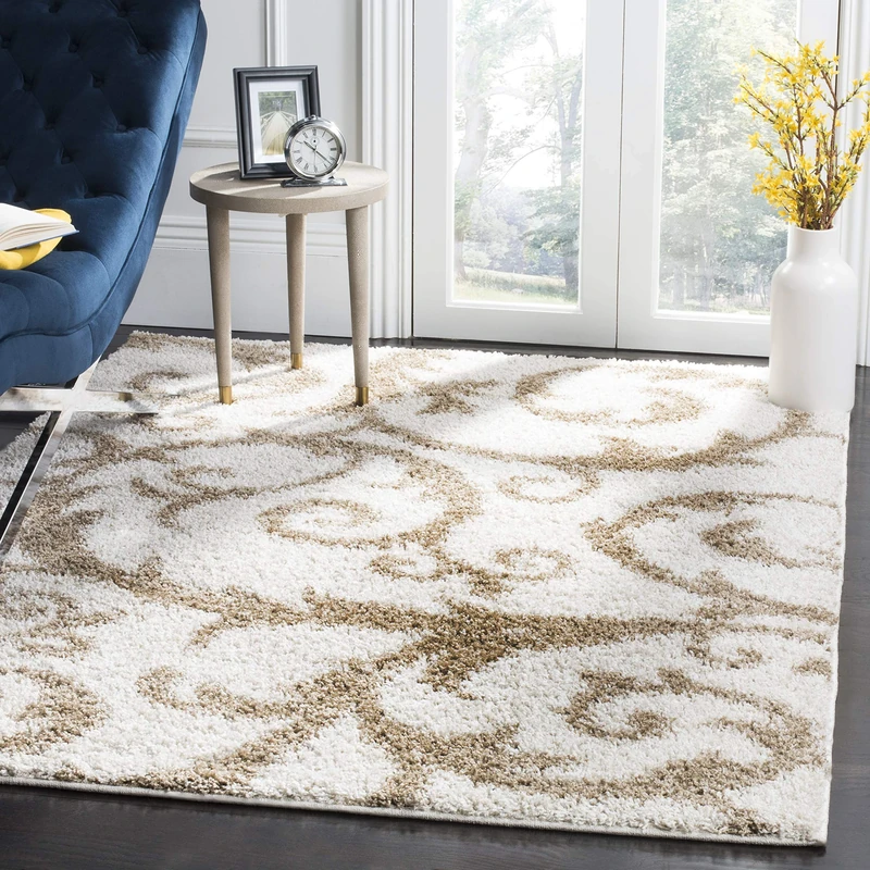Safavieh Shaggy Indoor Woven Rectangle Area Rug, New York Shag Collection, SG167, in Ivory / Beige, 122 X 183 cm for Living Room, Bedroom or Any Indoor Space