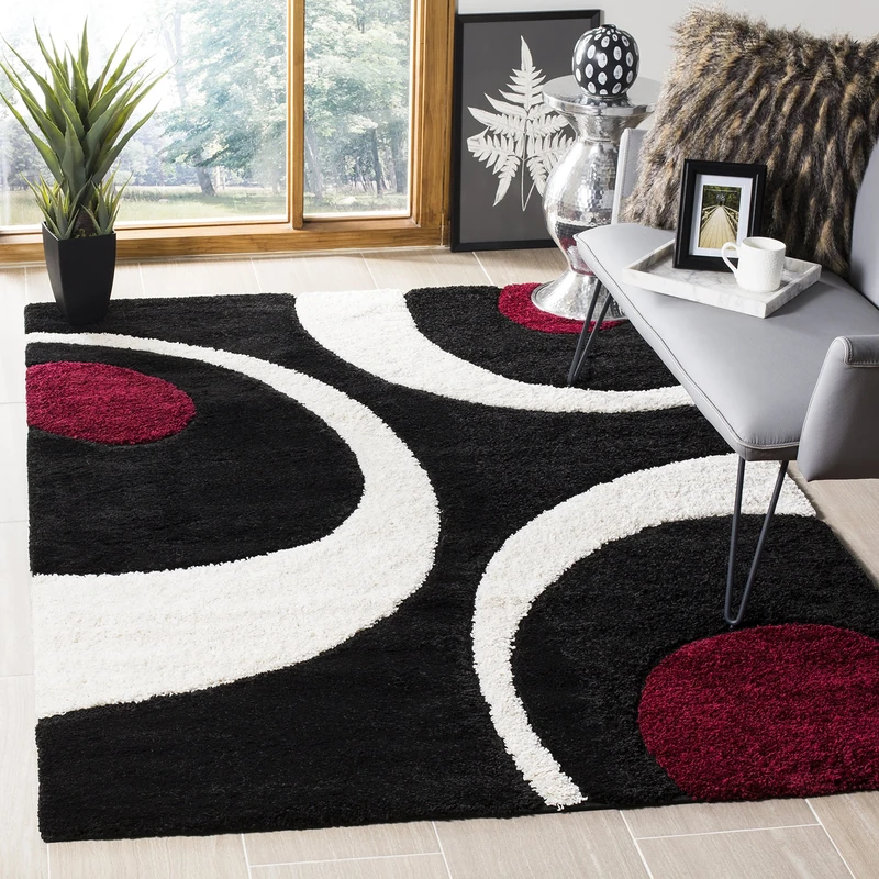 Safavieh Vero Shag Area Rug, Synthetic, Black/Ivory, 160 x 228 x 2.54 cm