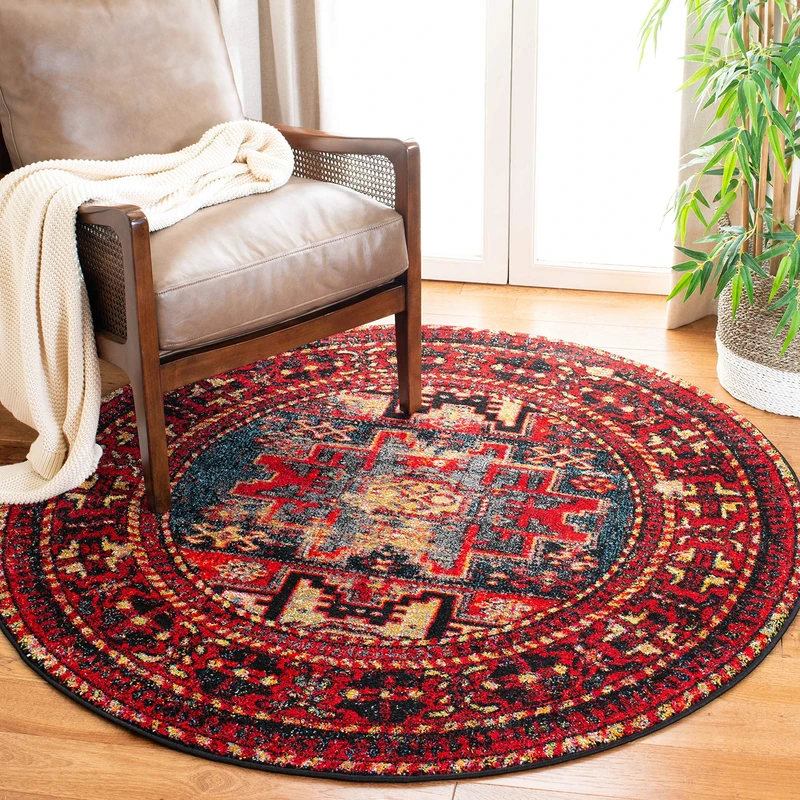 Safavieh Vintage Hamadan Collection Round Rug Oriental Traditional Persian Design Non Shedding and Easy Care Ideal for High Traffic Areas in Living Room, Bedroom