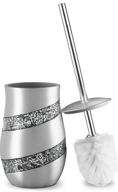 Creative Scents Toilet Brush and Holder Set - Silver Mosaic Toilet Bowl Brush and Holder, Toilet Cleaner Brush with Sturdy Stainless Steel Handle, Bathroom Toilet Scrubber Brush with Decorative Holder