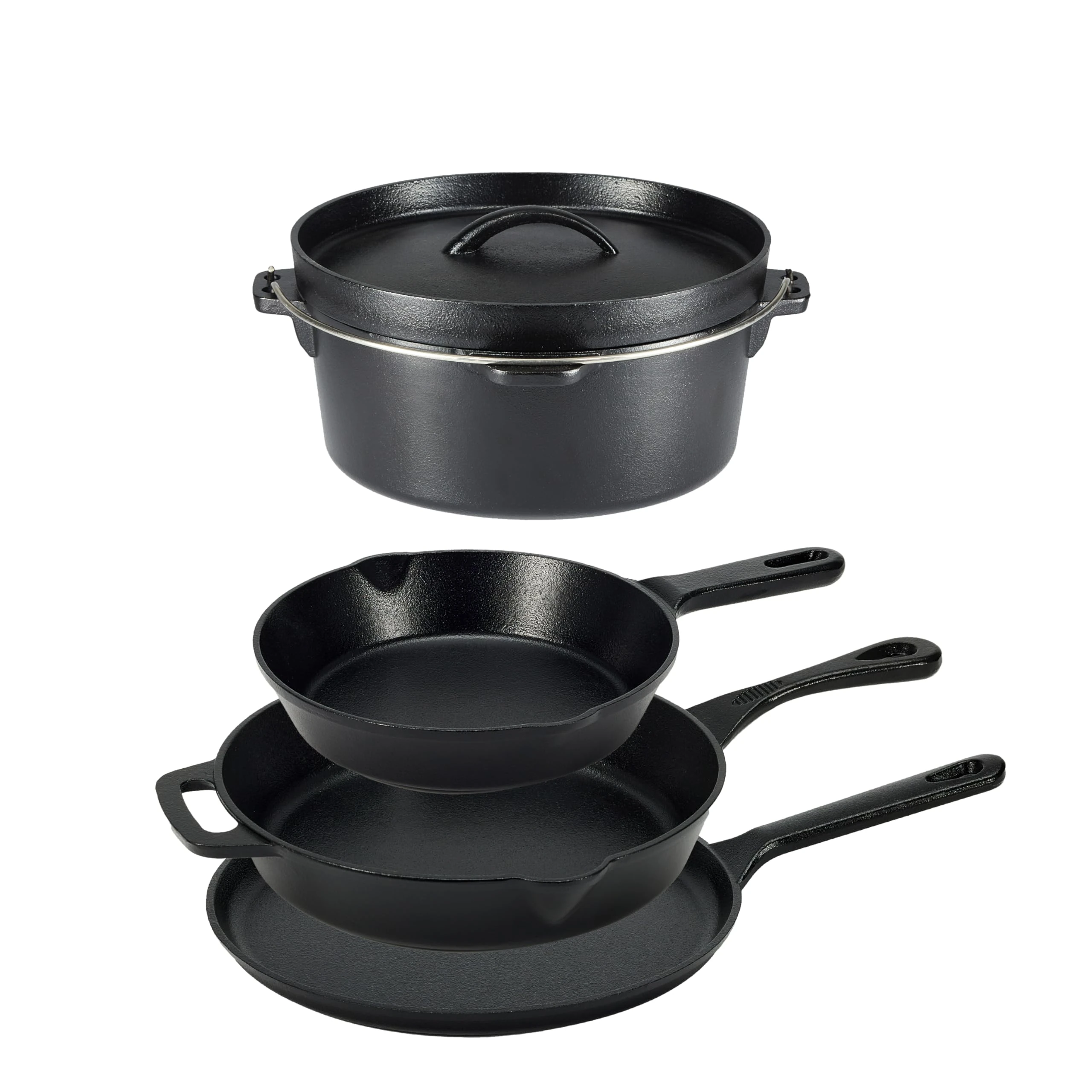 Amazon Basics Pre-Seasoned Cast Iron 5 Count Cookware Set, Black
