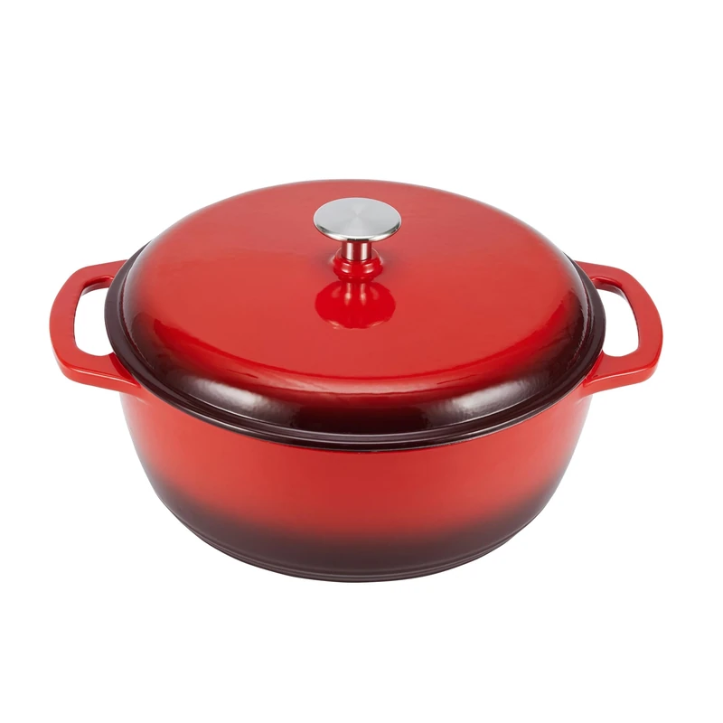 Amazon Basics Enameled Cast Iron Round Dutch Oven with Lid and Dual Handles, Heavy-Duty & Small, 4.1 L, Red