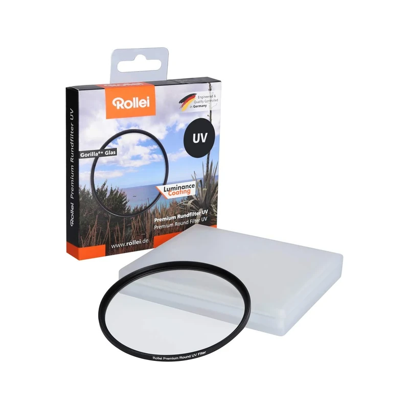 Rollei Premium Round Filter UV 62 mm - UV filter and protective filter with aluminum ring made of Gorilla glass with special coating - Size: 62 mm