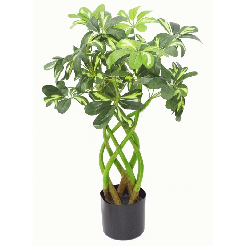 Leaf Artificial Schefflera Arboricola Foliage Plant (Umbrella Tree), Mixed Materials, Bonsai Twist, 70cm