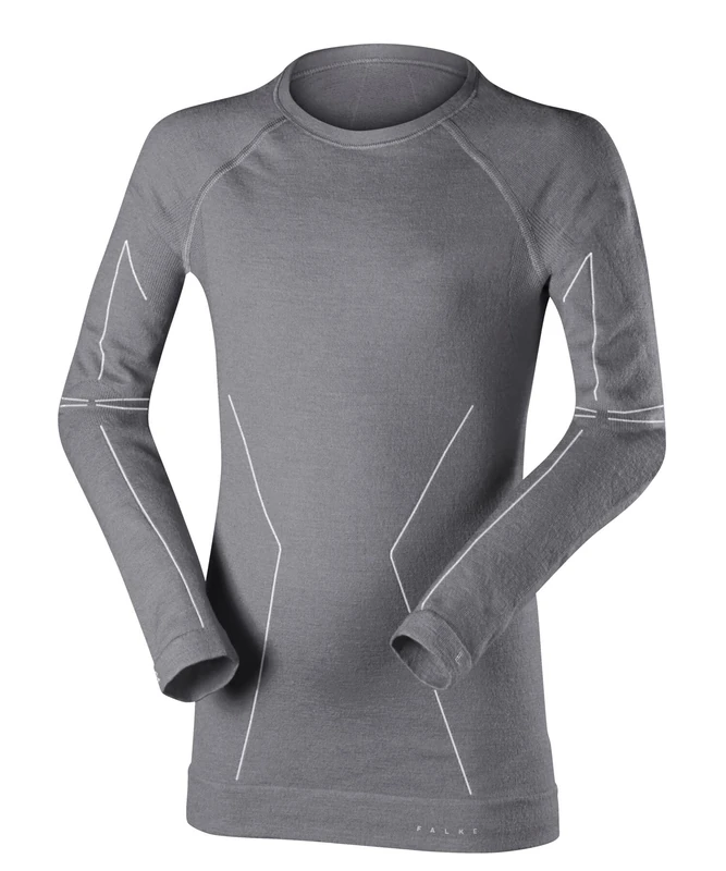 FALKE Unisex Kids Wool-Tech K L/s Sh Functional Yarn Quick Dry 1 Piece Base Layer Top, Grey Grey-Heather 3757, 5.5-8