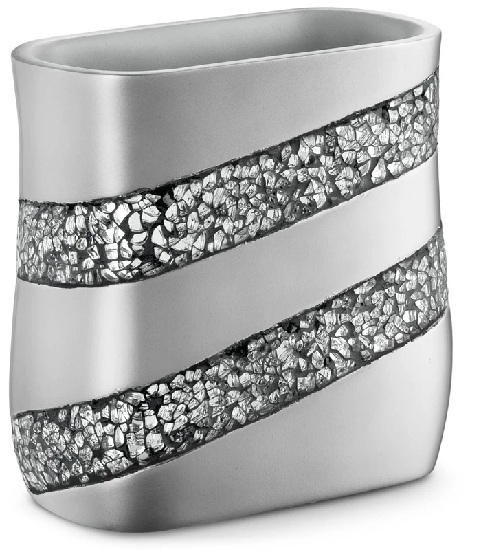 Dwellza Silver Mosaic Bathroom Trash Can (11" x 5.5" x 11") Decorative Wastebasket- Resin Waste Paper Baskets- Cool Fashion Design- Space Friendly Bath Rubbish Trash Can (silver Gray) - Image 1