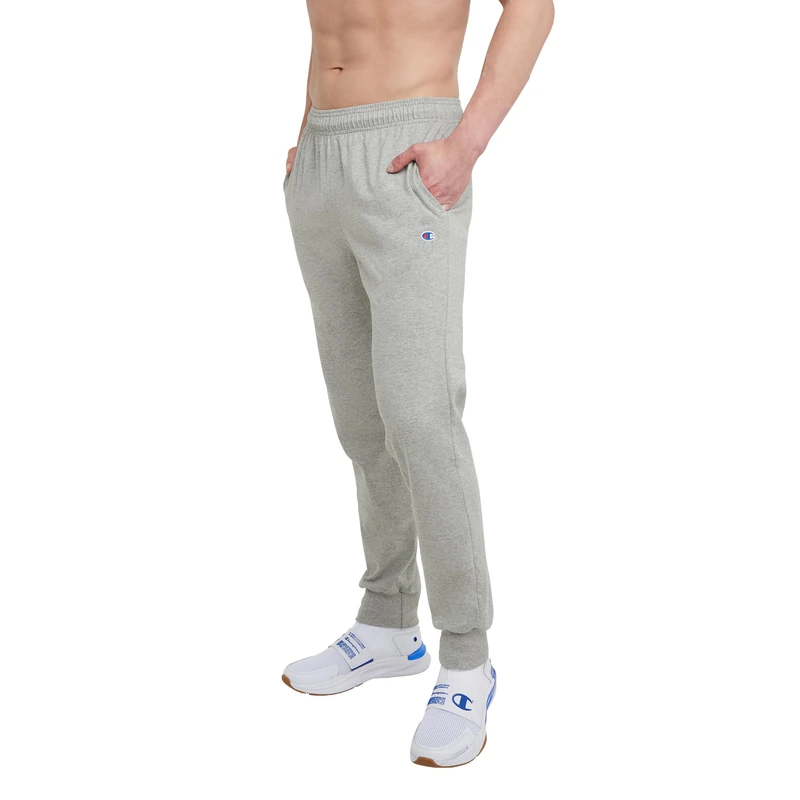 Champion Men's Joggers, Lightweight Lounge, Jersey Graphic Pants, 31" Sweatpants, Oxford Gray C Patch Logo, X-Large