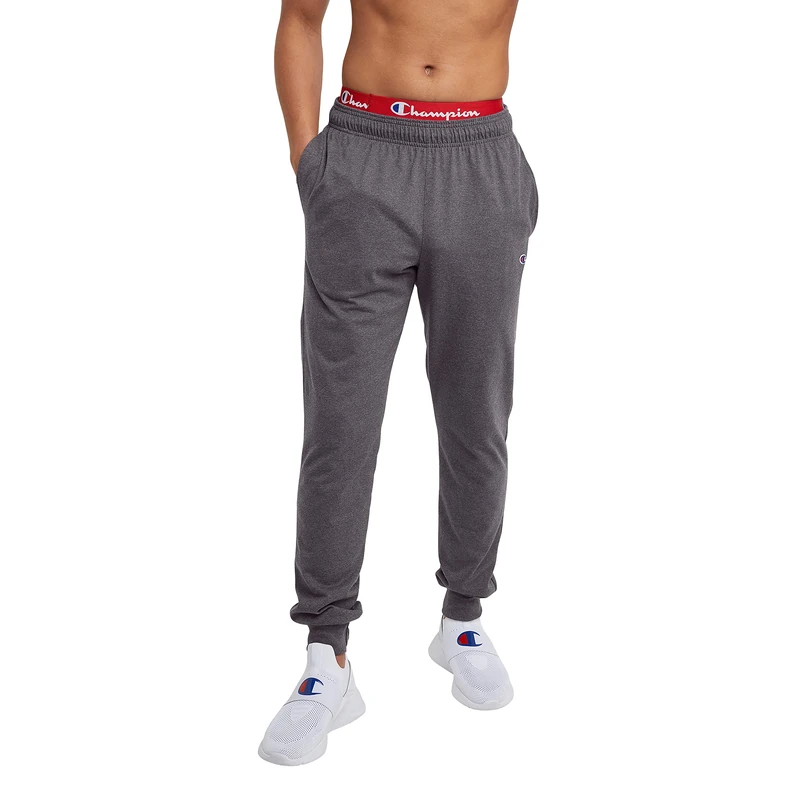Champion Men's Joggers, Lightweight Lounge, Jersey Graphic Pants, 31" Sweatpants, Granite Heather C Patch Logo, XXL