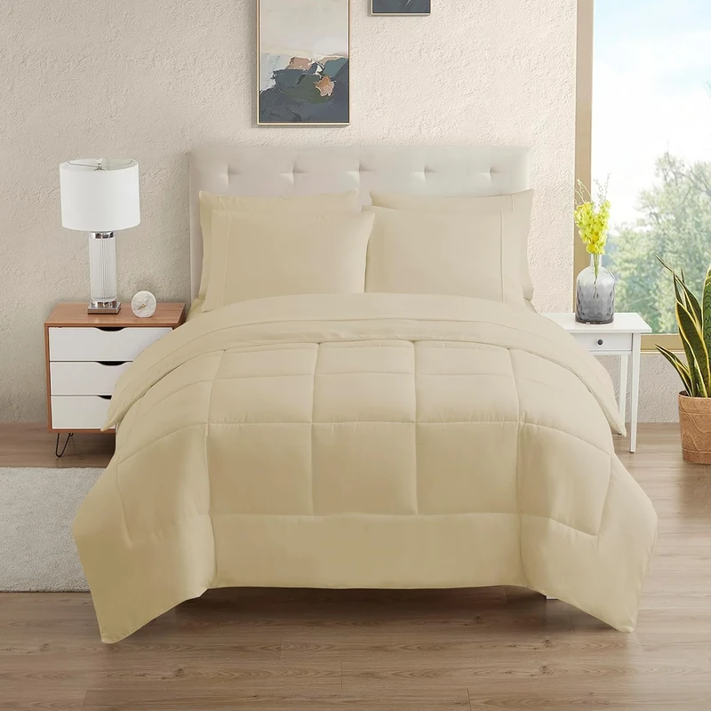 Sweet Home Collection Ultra Soft Down Alternative Set & Luxurious Bed Sheets, Polyester, Beige, Full