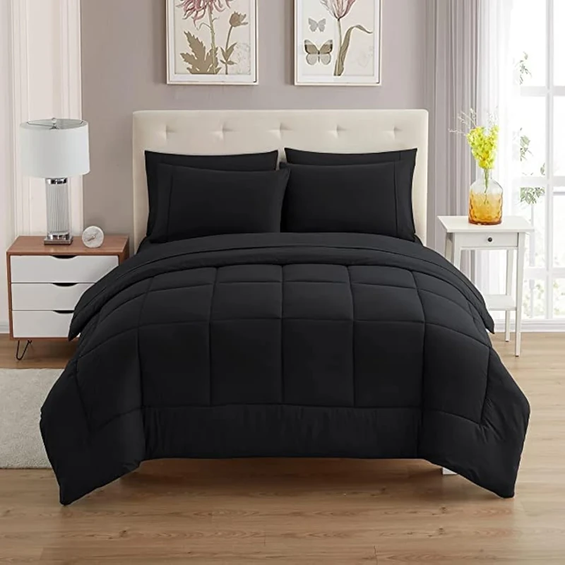 Sweet Home Collection Ultra Soft Down Alternative Set & Luxurious Bed Sheets, Polyester, Black, Queen