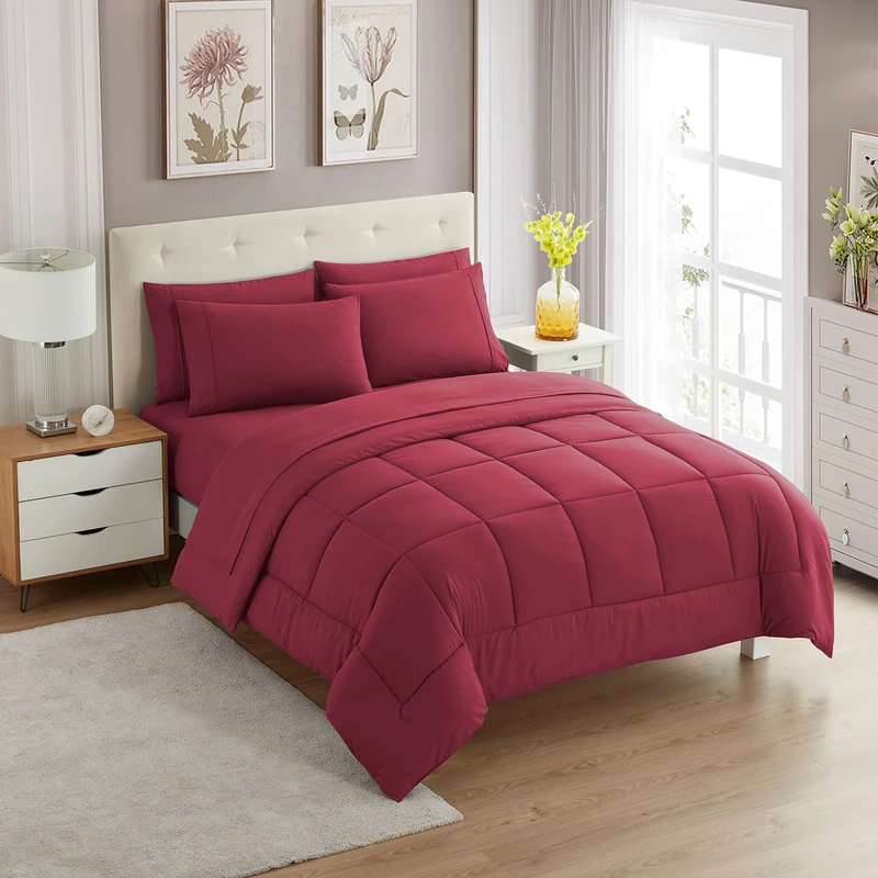 Sweet Home Collection Ultra Soft Down Alternative Set & Luxurious Bed Sheets, Polyester, Burgundy, Full