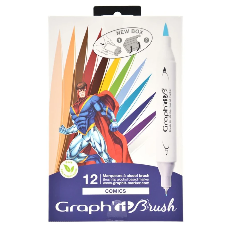 Graphit GRAPH'IT Brush Set of 12 Double Tip Markers - Comics Colors