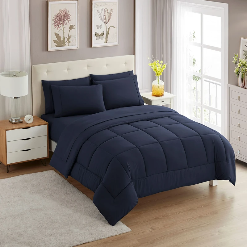 Sweet Home Collection Ultra Soft Down Alternative Set & Luxurious Bed Sheets, Polyester, Navy, Twin