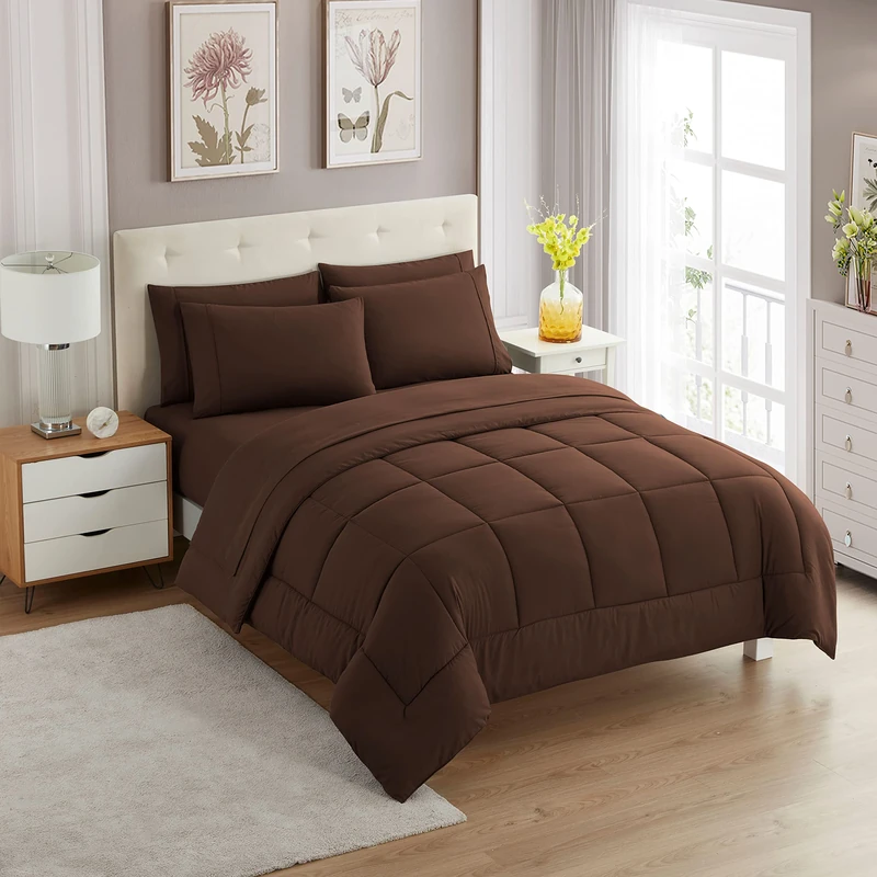 Sweet Home Collection Ultra Soft Down Alternative Set & Luxurious Bed Sheets, Polyester, Brown, Twin
