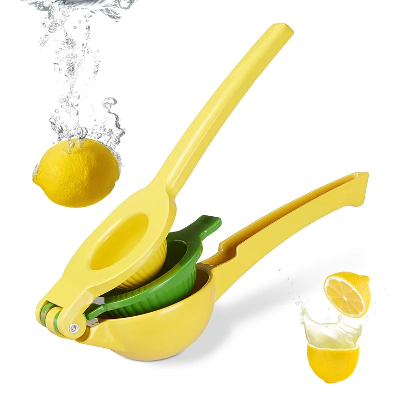 Relaxdays Manual Citrus Press, Durable Fruit Juicer, 2 in 1 for Lemons and Limes, 5.5 x 7.5 x 22 cm, Yellow