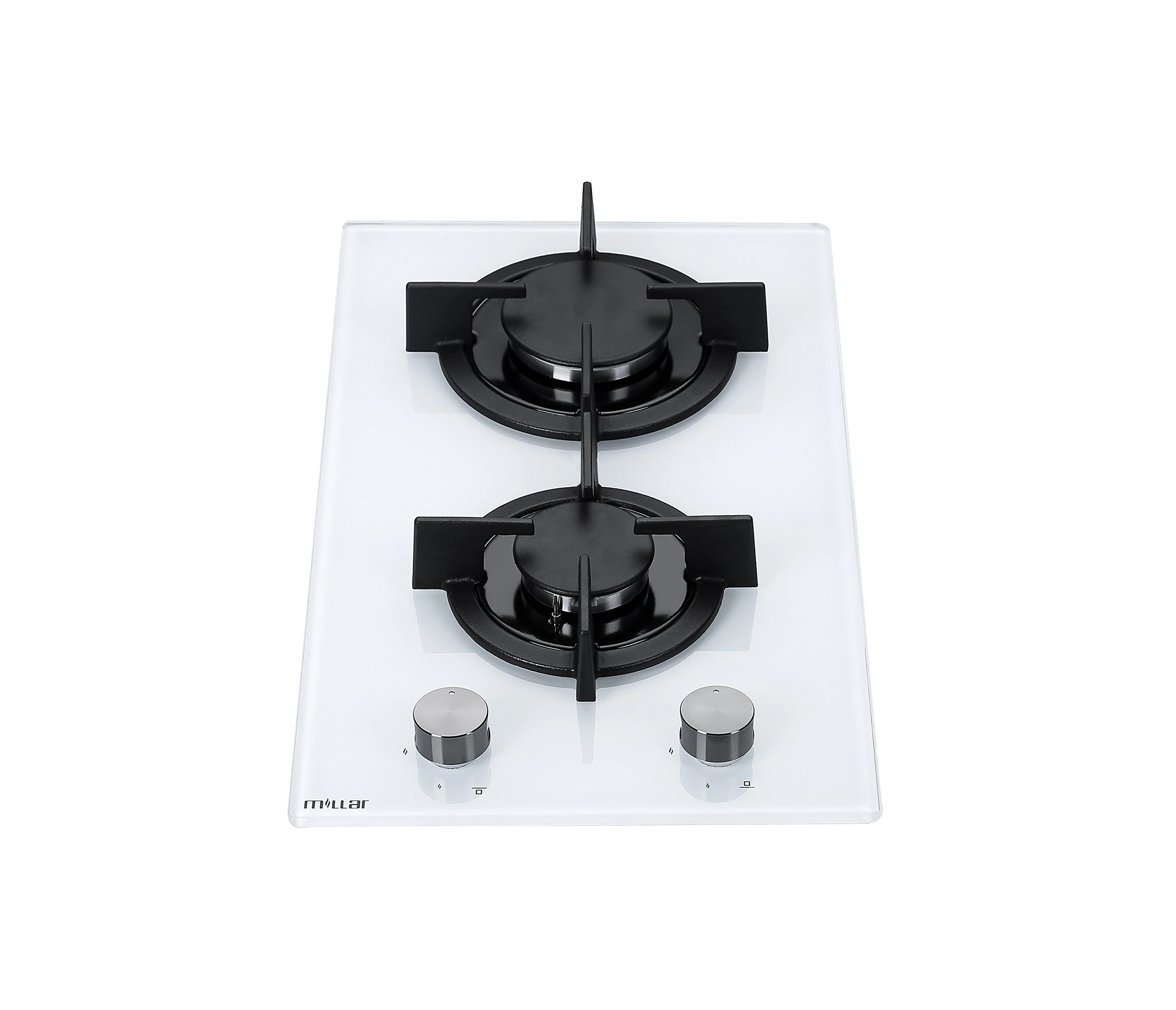 Millar GH3020PW White Tempered Glass Hob with 2 Gas Burners, 30 cm