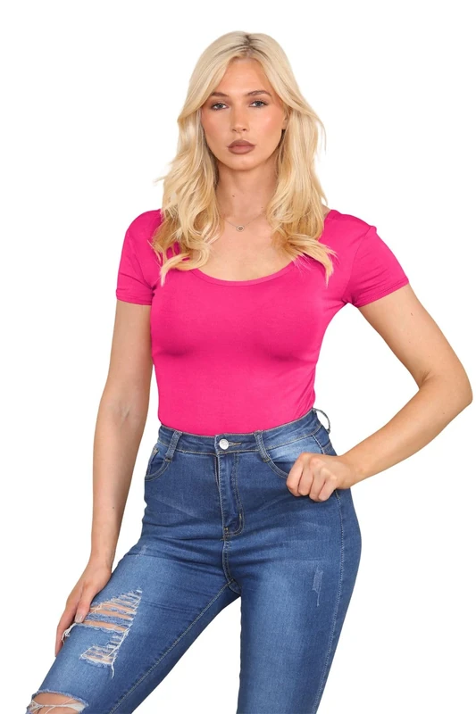 janisramone® Women s Bodysuits, Short Cap Sleeve Body Suit, Round Neck Bodysuits for Women UK, Stretch Leotard, Plunge Bodysuit, T-Shirt Top