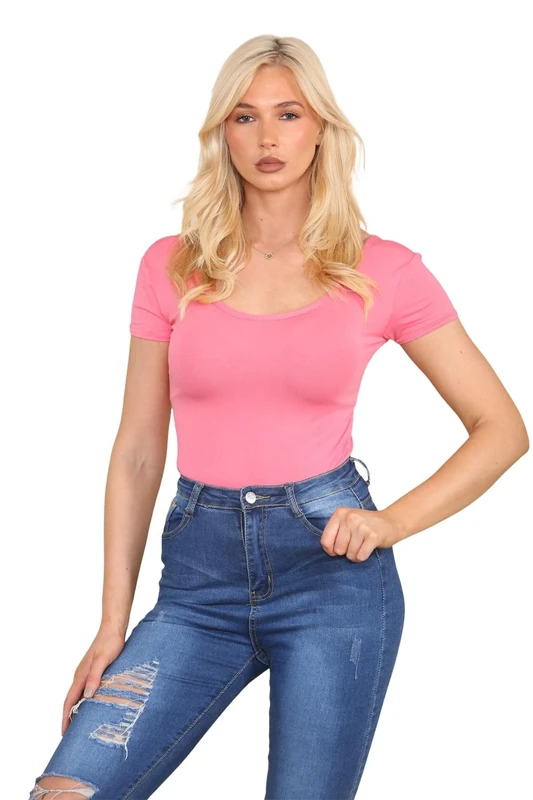 janisramone® Women s Bodysuits, Short Cap Sleeve Body Suit, Round Neck Bodysuits for Women UK, Stretch Leotard, Plunge Bodysuit, T-Shirt Top