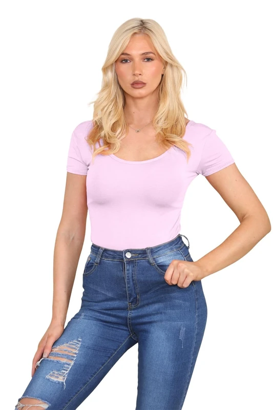 janisramone® Women s Bodysuits, Short Cap Sleeve Body Suit, Round Neck Bodysuits for Women UK, Stretch Leotard, Plunge Bodysuit, T-Shirt Top