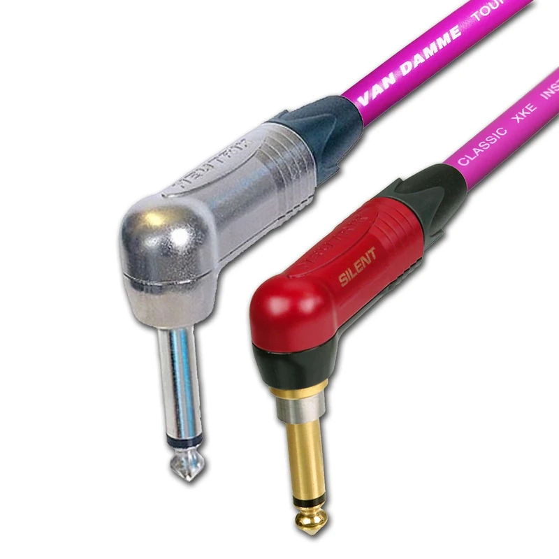 Neutrik SILENT Guitar Jack to Jack Lead. Van Damme Cable. Angled 1m 3m 6m 5m 10m (10m, Purple)