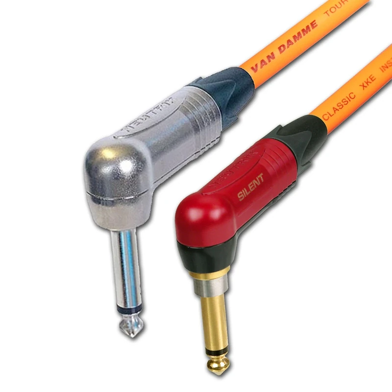 Neutrik SILENT Guitar Jack to Jack Lead. Van Damme Cable. Angled 1m 3m 6m 5m 10m (10m, Orange)