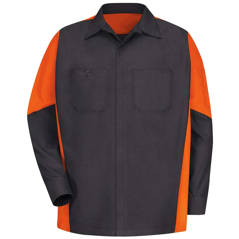 Red Kap Men's Long Sleeve Two-Tone Crew Shirt T, Charcoal/Orange, Large