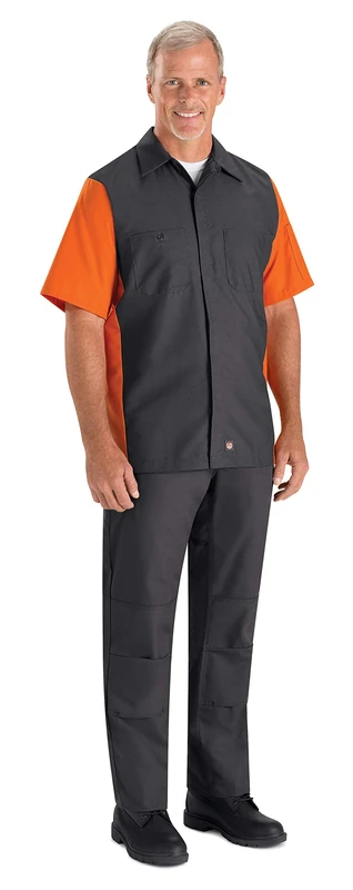 Red Kap Men's Short Sleeve Two-Tone Crew Shirt T, Charcoal/Orange, Large