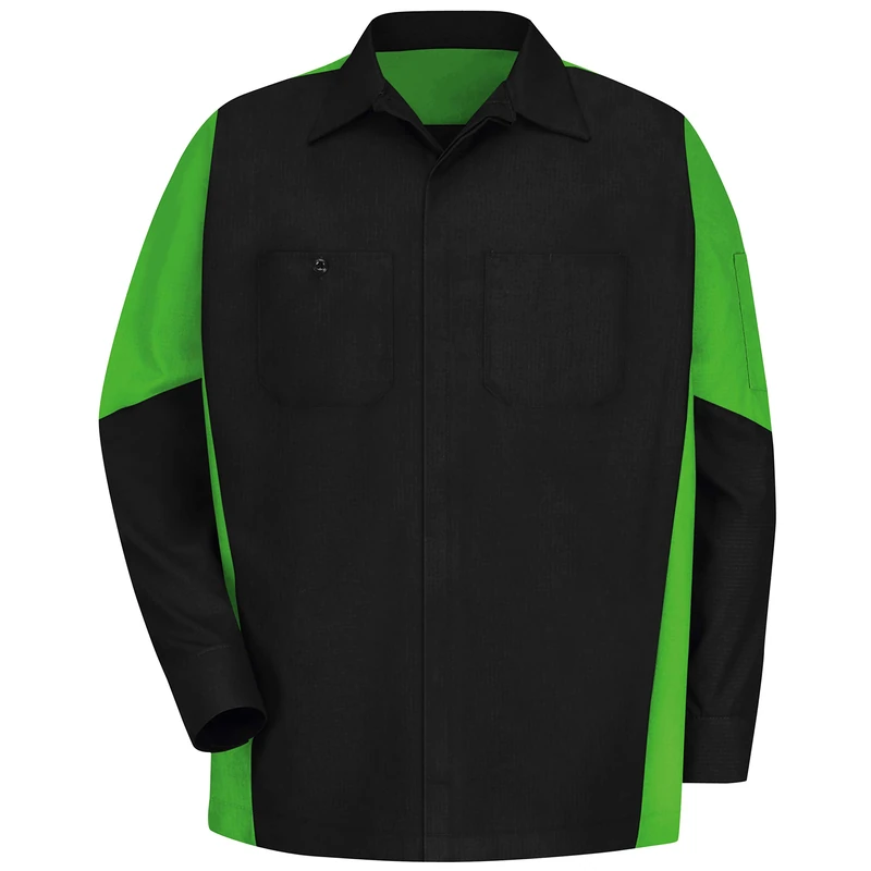 Red Kap Men's Long Sleeve Two-Tone Crew Shirt T, Black/Lime, Medium
