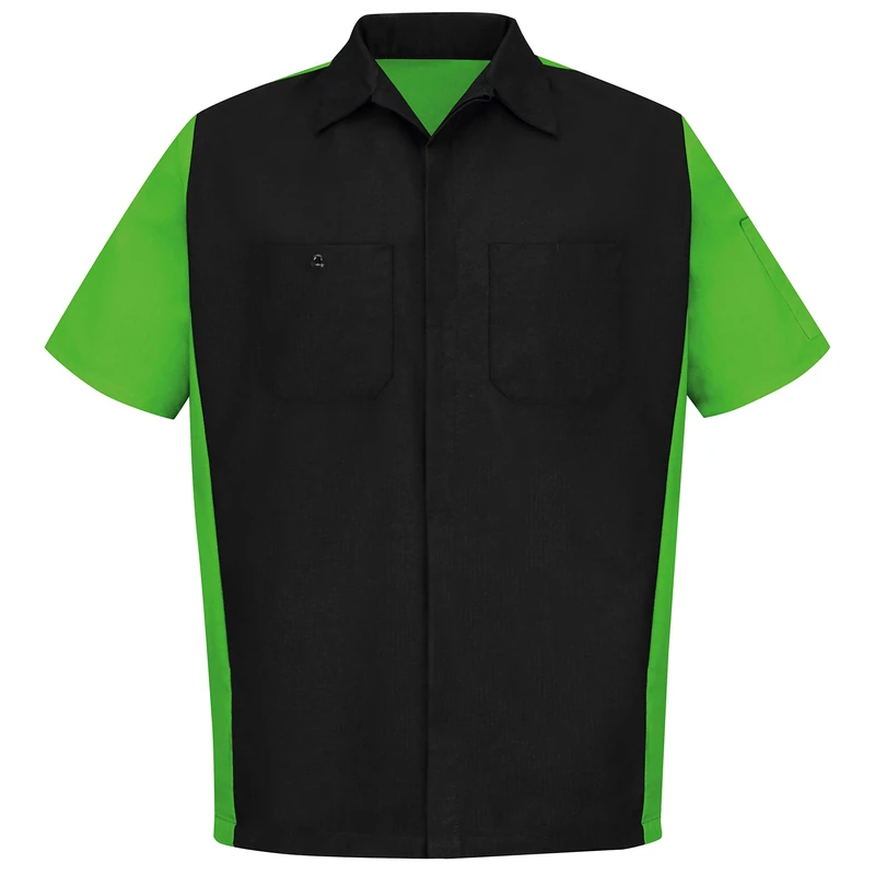 Red Kap Unisex's Short Sleeve Two-Tone Crew Shirt, Black/Lime, X-Large