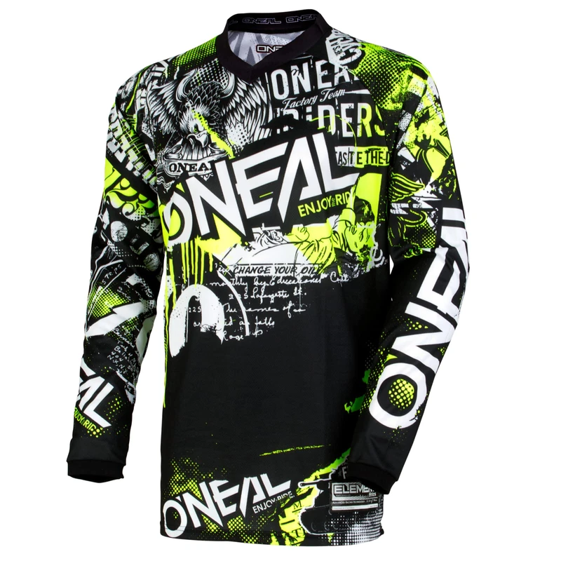 O'NEAL | Motocross Shirt Long Sleeve | Kids | MX MTB Mountain Bike | Fit for Maximum Range of Motion, Sew-in Elbow Protection | Element Youth Jersey Attack | Black Neon Yellow | Size M