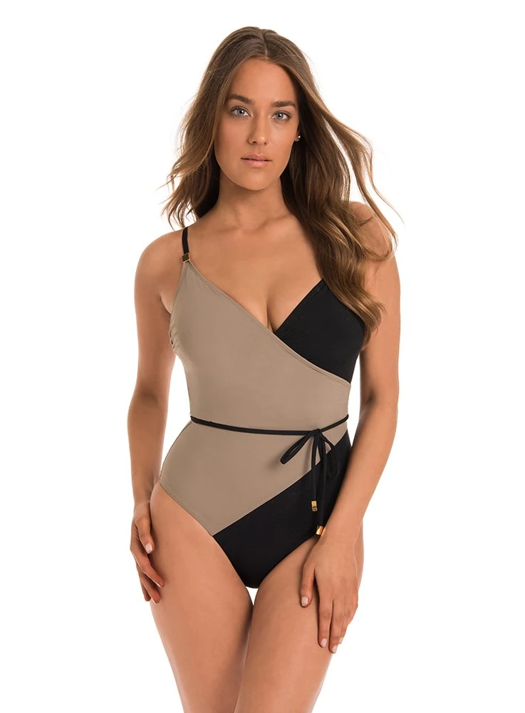 Miraclesuit Amoressa Women's Solitaire One Piece Surplice Swimsuit - Brown -
