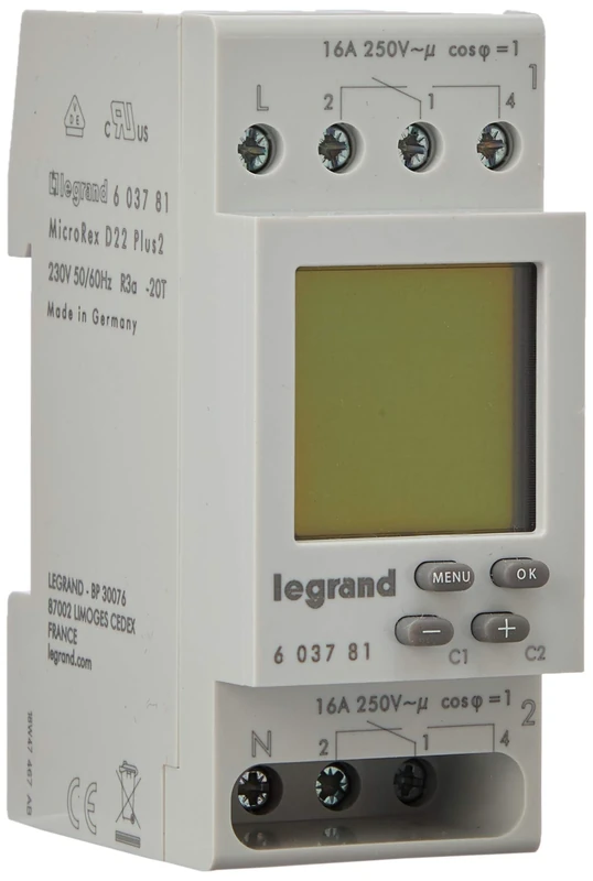 Legrand MicroRex D22 603781 Digital Weekly Timer 2 Channels 2-Module for DIN-rail with 230 V and 4000 W