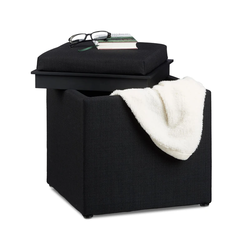 Relaxdays Storage Ottoman, HxWxD: 42 x 40.5 x 40.5 cm, Storage Box, Black