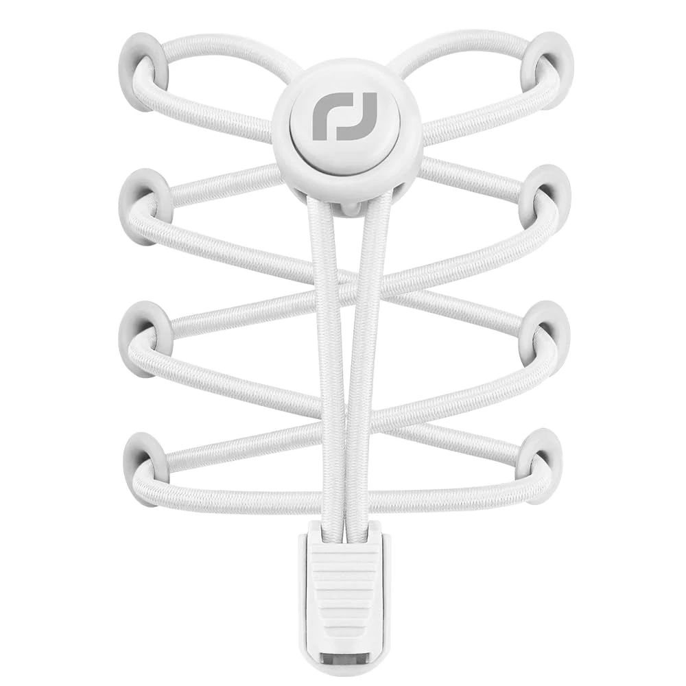 RJ-Sport Tieless Elastic Shoe Laces - Heavy Duty No Tie Shoelaces for Kids and Adult with Strong Lock and Speed Shoestrings, Number 003 - Cool White, One Size