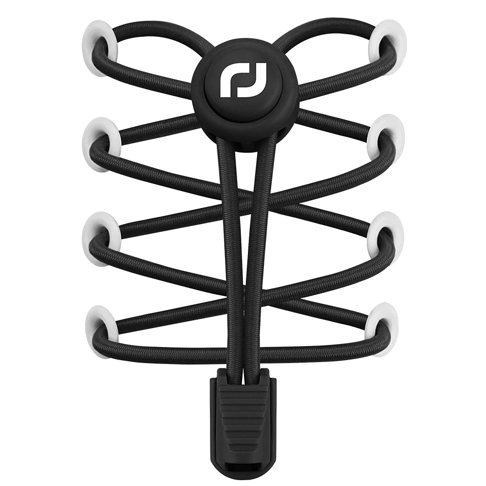 RJ-Sport Tieless Elastic Shoe Laces - Heavy Duty No Tie Shoelaces for Kids and Adult with Strong Lock and Speed Shoestrings, Number 001 - Solid Black, One Size