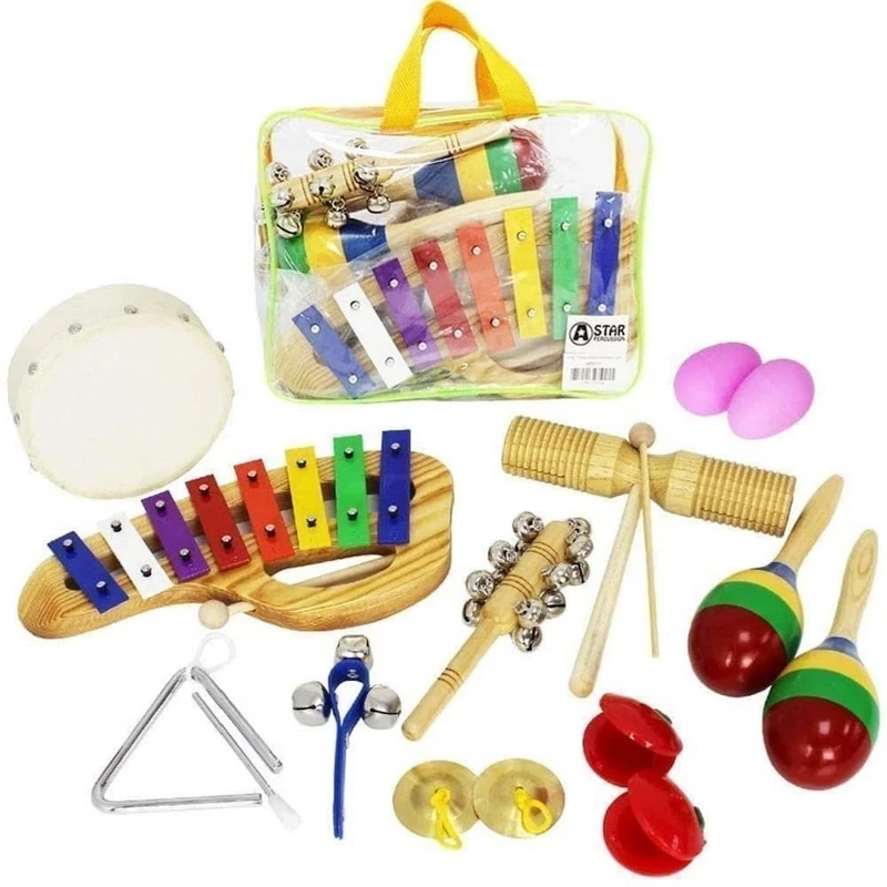 A-Star 13pcs Musical Instrument Percussion Gift Set with Storage Carry Bag, inc Xylophone & Shakers, Fun Mini Band for Beginners